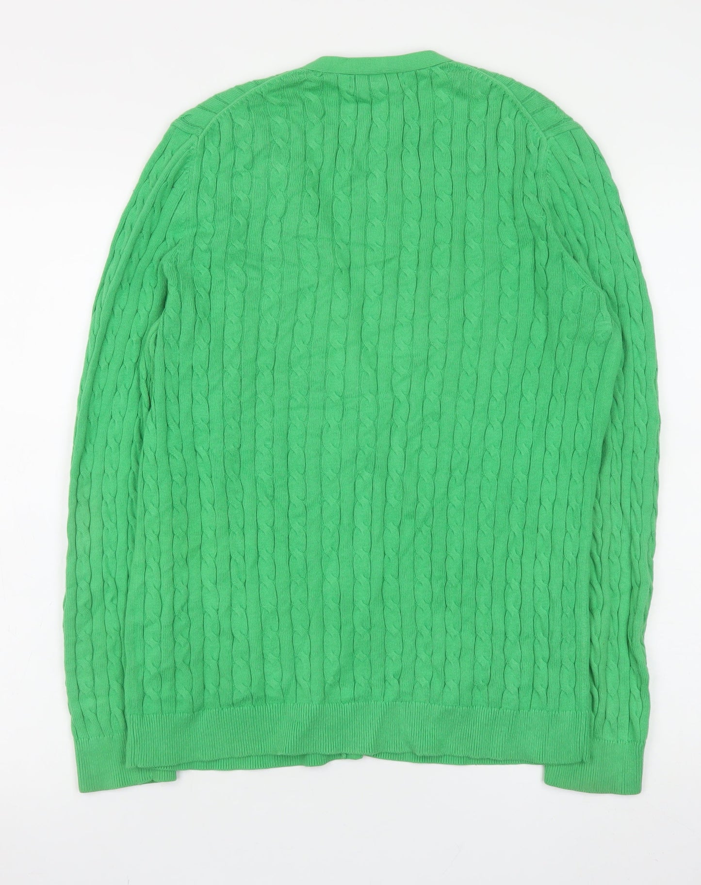 Lands' End Women's Green Cable-Knit Cardigan M V-Neck Classic Fit