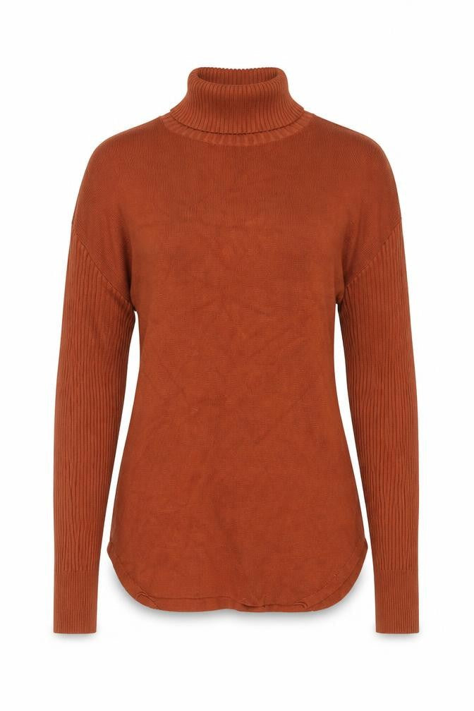 nu-in Women’s Brown Roll Neck Cotton Jumper Size S