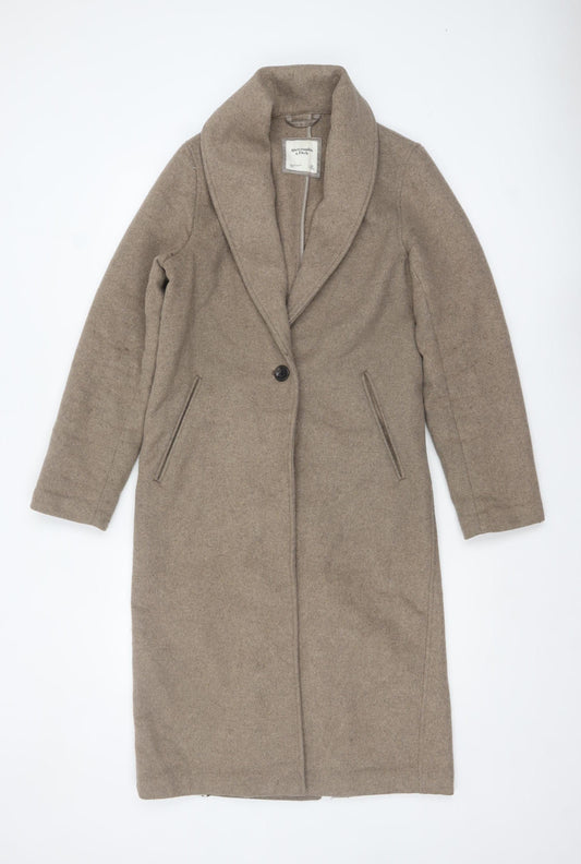 Abercrombie & Fitch Womens Beige Wool Long Overcoat XS