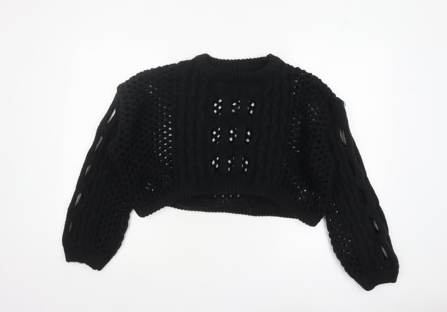 Cider Women’s Black Open-Knit Cropped Pullover Jumper XL