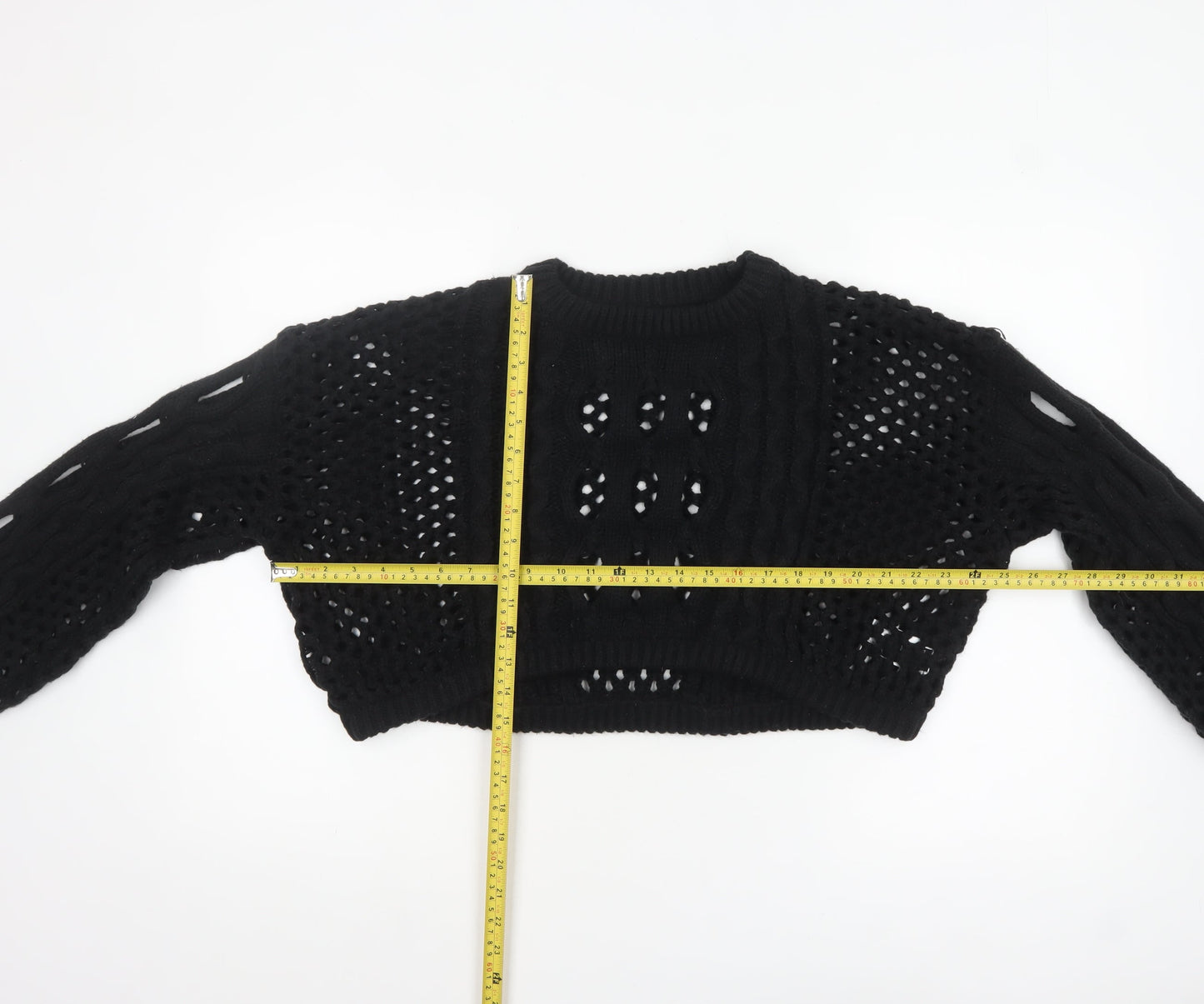 Cider Women’s Black Open-Knit Cropped Pullover Jumper XL