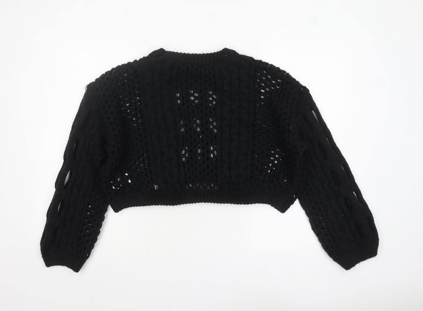 Cider Women’s Black Open-Knit Cropped Pullover Jumper XL
