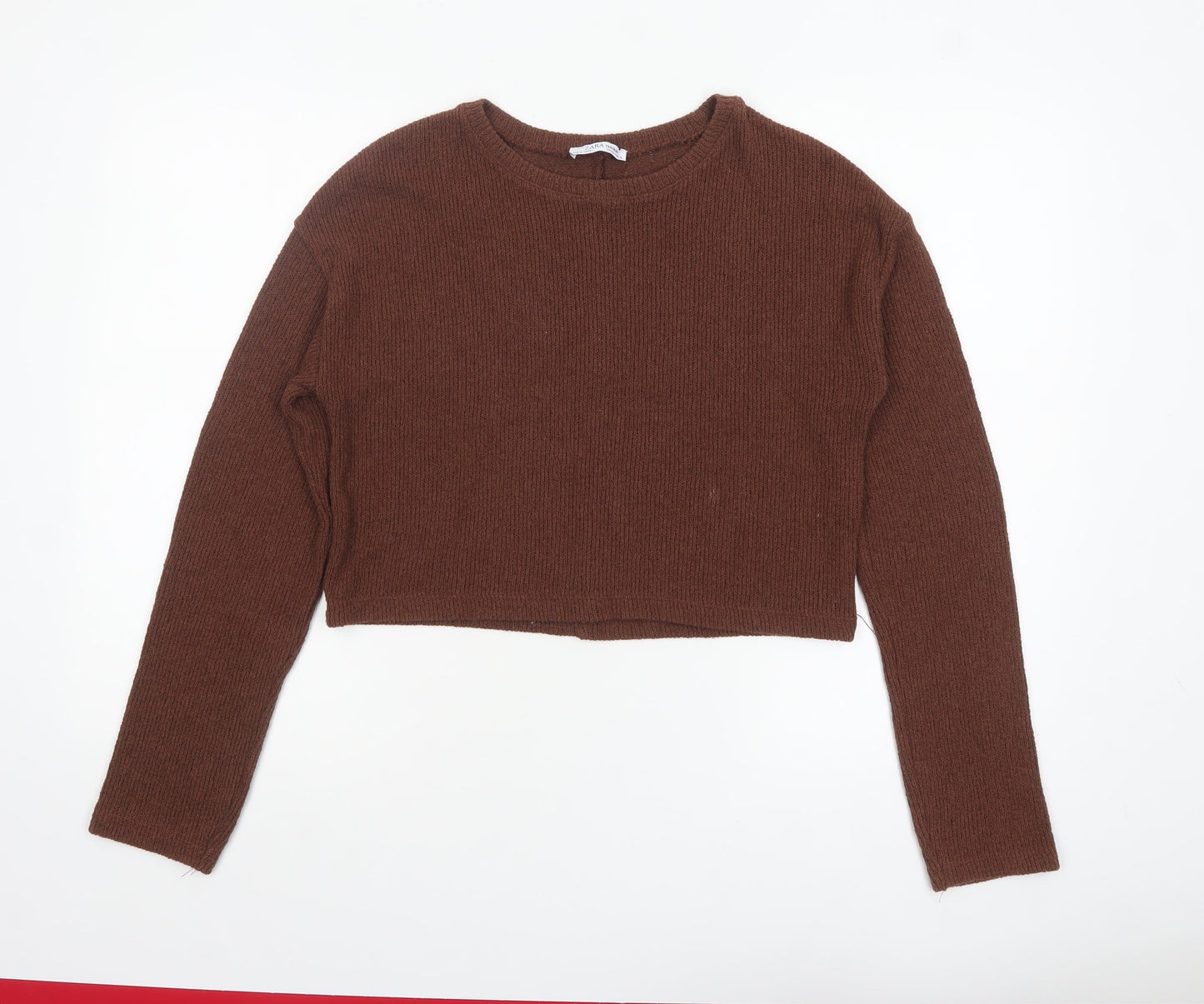 Zara Women Brown Knit Crew Neck Long Sleeve Pullover Jumper M