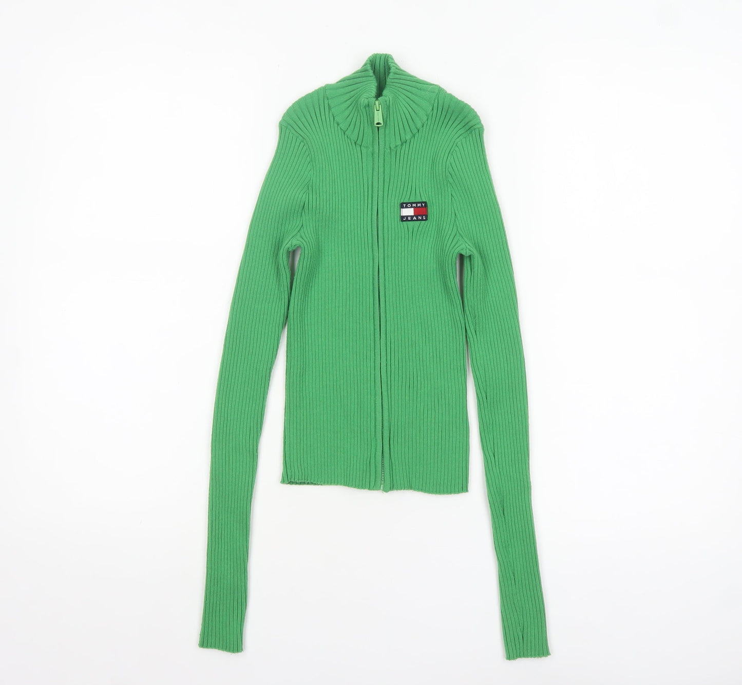 Tommy Jeans Women's Green XS Full Zip Ribbed Knit Jumper