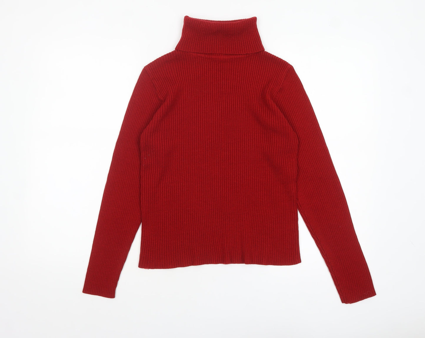 Fluid Collection Women's Red Roll Neck Ribbed Knit Jumper Size L