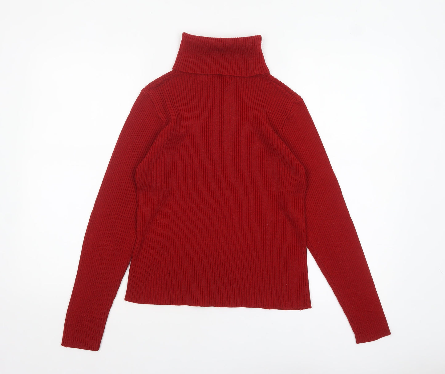 Fluid Collection Women's Red Roll Neck Ribbed Knit Jumper Size L