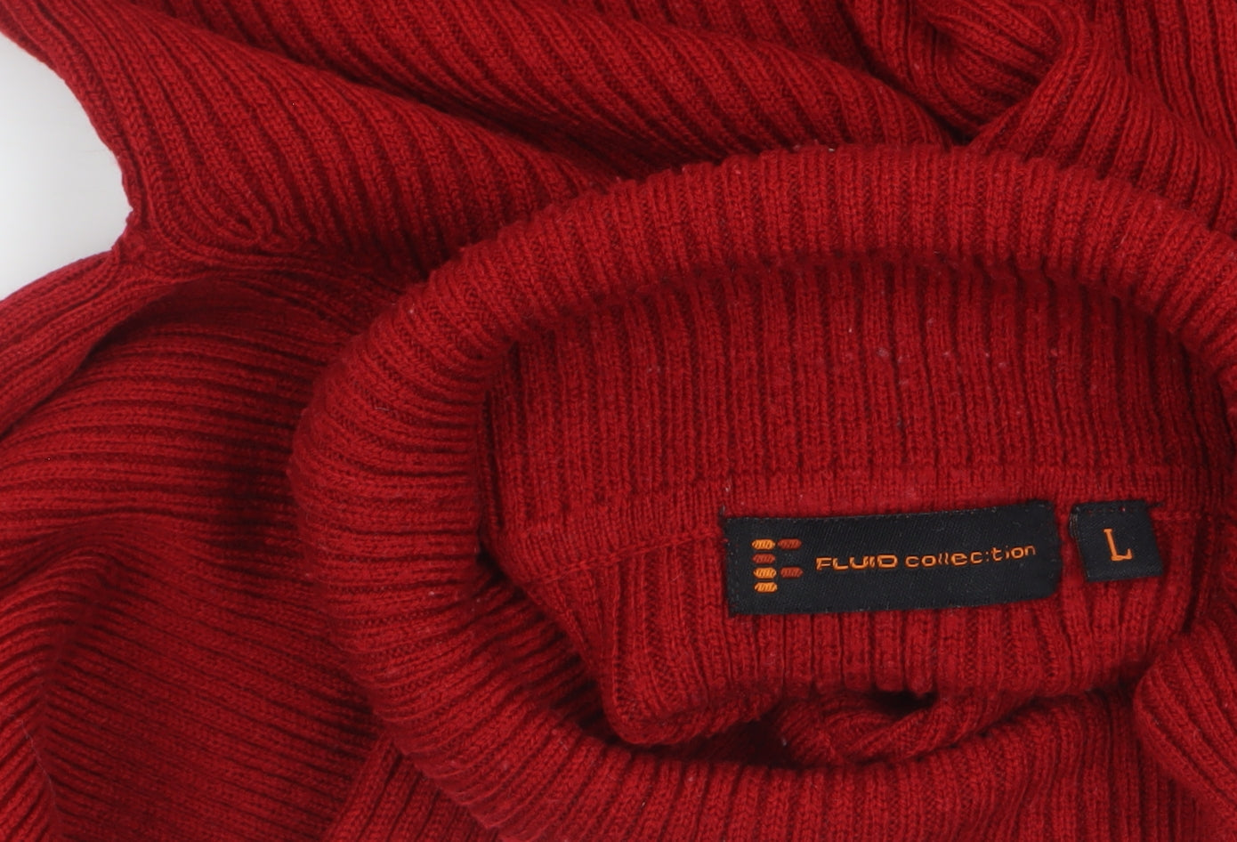 Fluid Collection Women's Red Roll Neck Ribbed Knit Jumper Size L