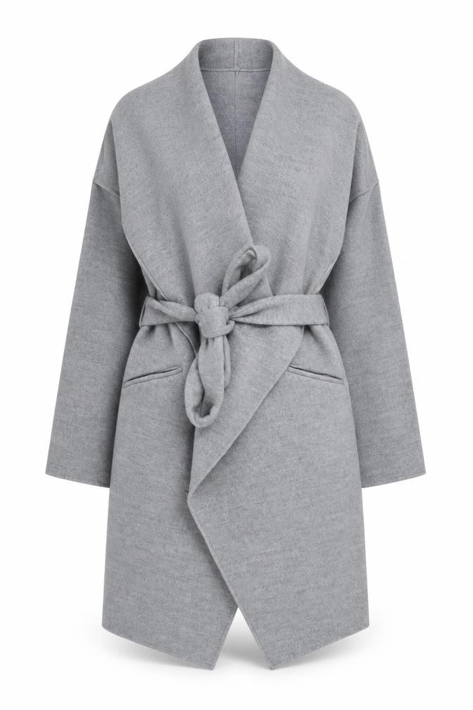 Primark Women's Grey Belted Mid-Length Overcoat Size 18