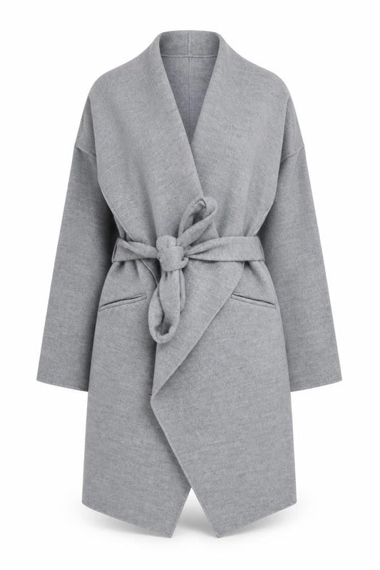 Primark Women's Grey Belted Mid-Length Overcoat Size 18