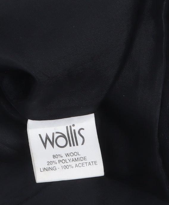 Wallis Women’s Black Wool Overcoat Size 14 Embroidered Classic Style
