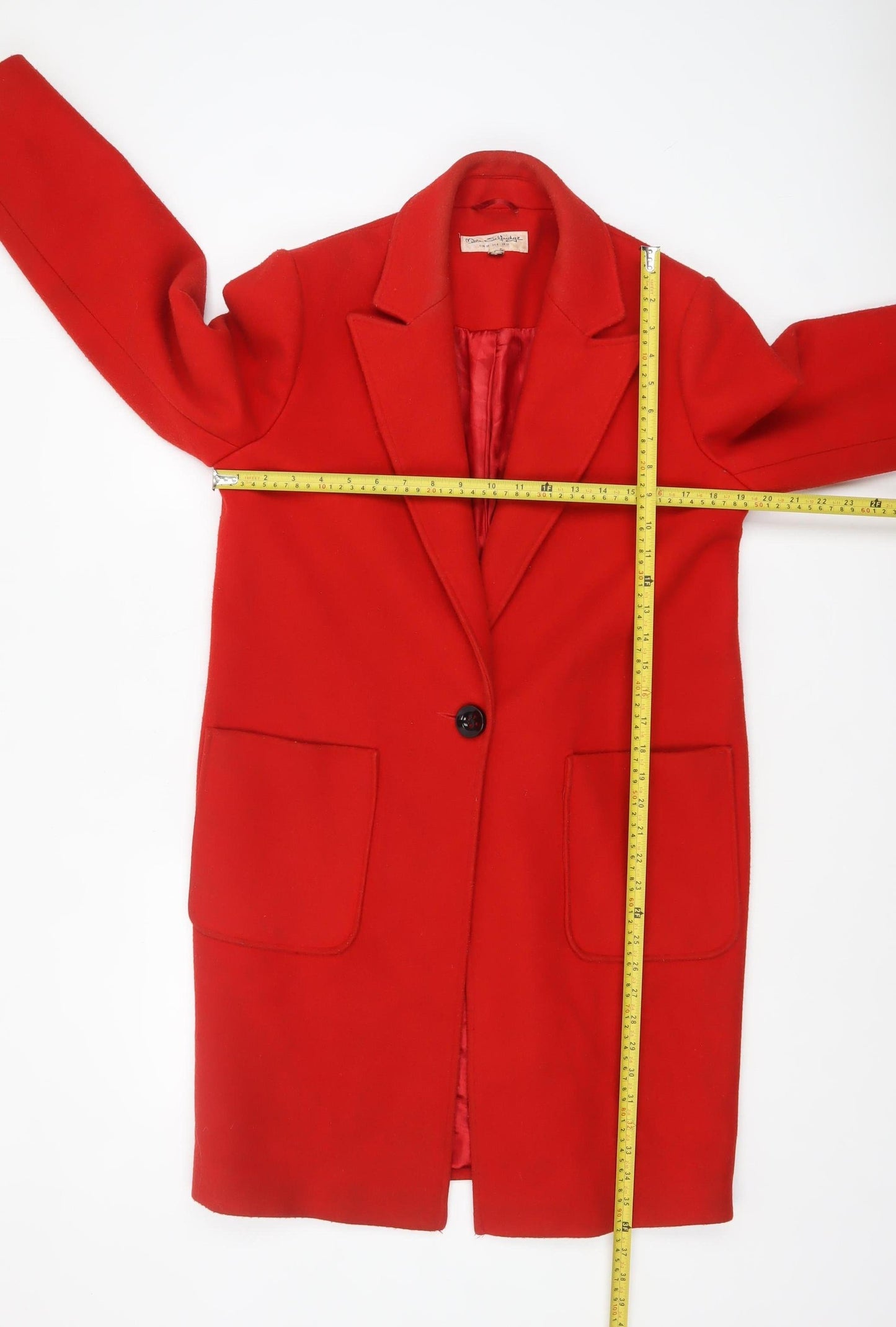 Miss Selfridge Womens Red Wool Blend Long Overcoat Size 10