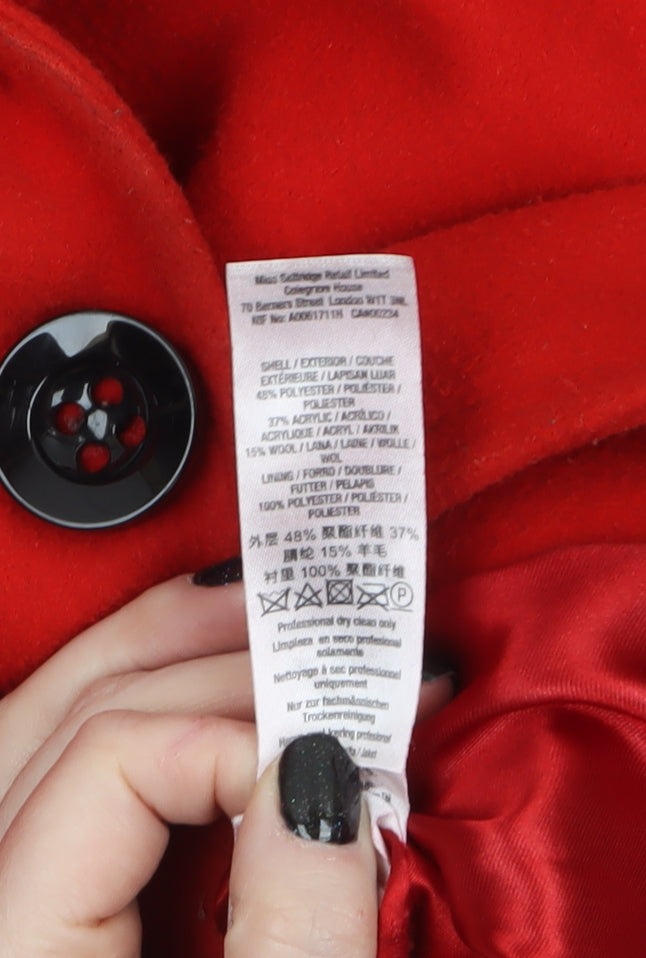 Miss Selfridge Womens Red Wool Blend Long Overcoat Size 10
