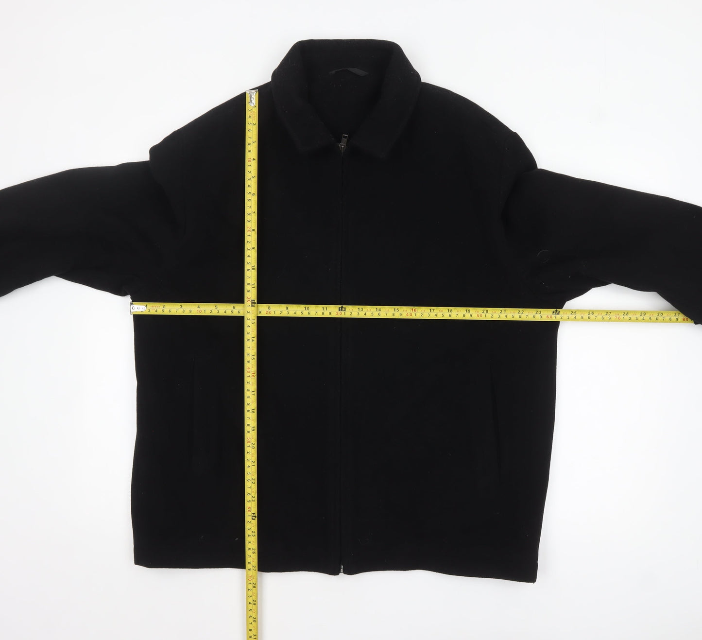Bakerstreet Men's Black Wool Blend Mid-Length Zip Jacket L