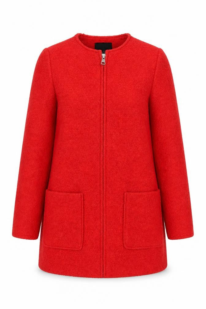 New Look Women's Red Mid-Length Wool Blend Zip Coat Size 8