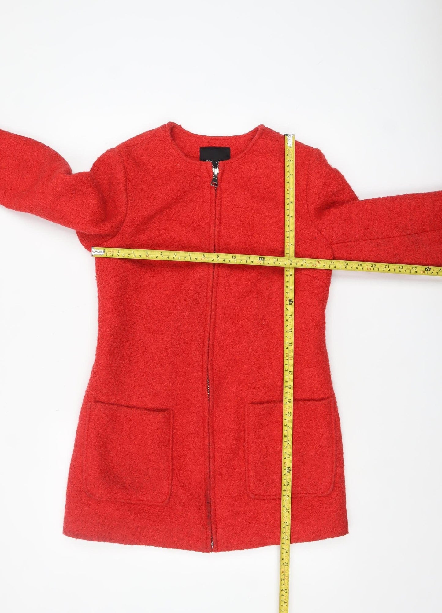 New Look Women's Red Mid-Length Wool Blend Zip Coat Size 8