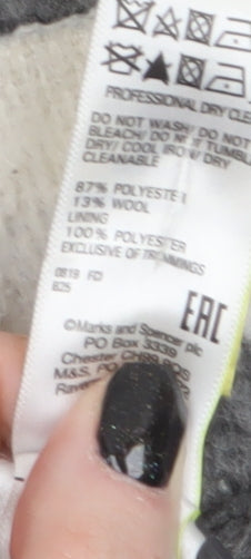 Marks and Spencer Women's Grey Checked Wool Blend Overcoat Size 14