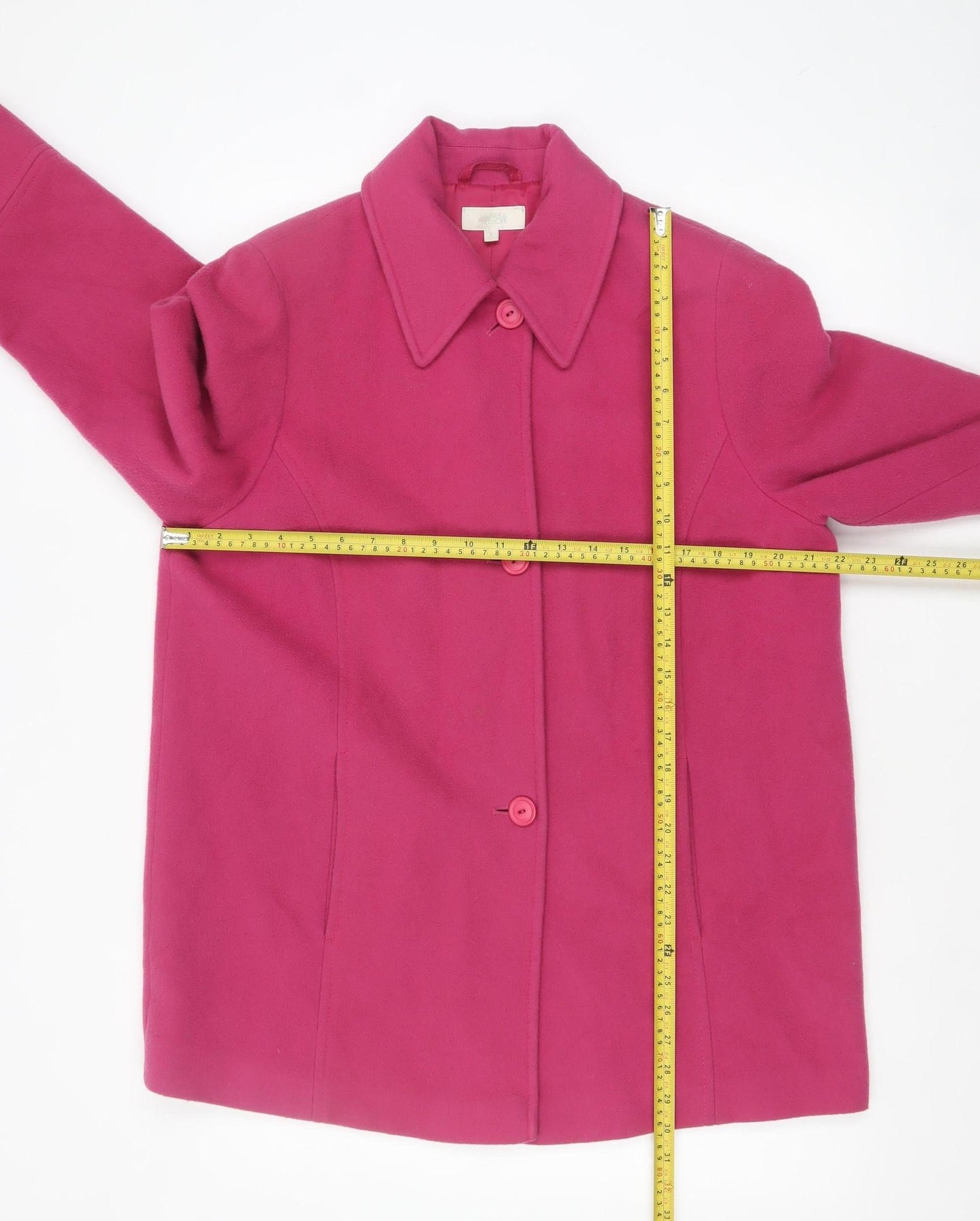 Marks and Spencer Women's Pink Wool Blend Mid-Length Button Coat Size 14