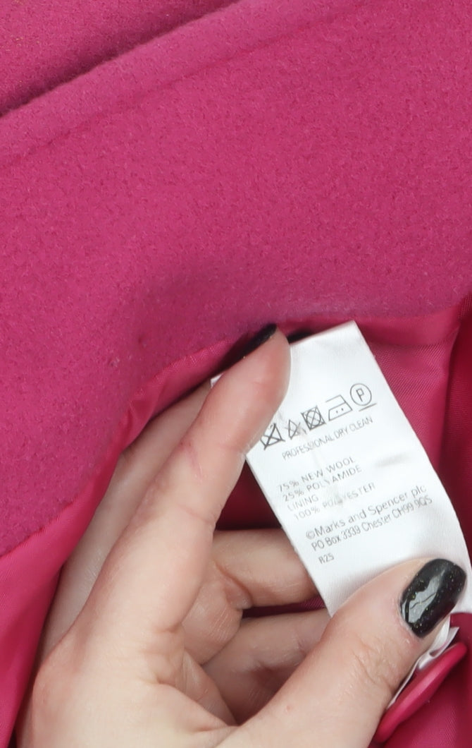 Marks and Spencer Women's Pink Wool Blend Mid-Length Button Coat Size 14