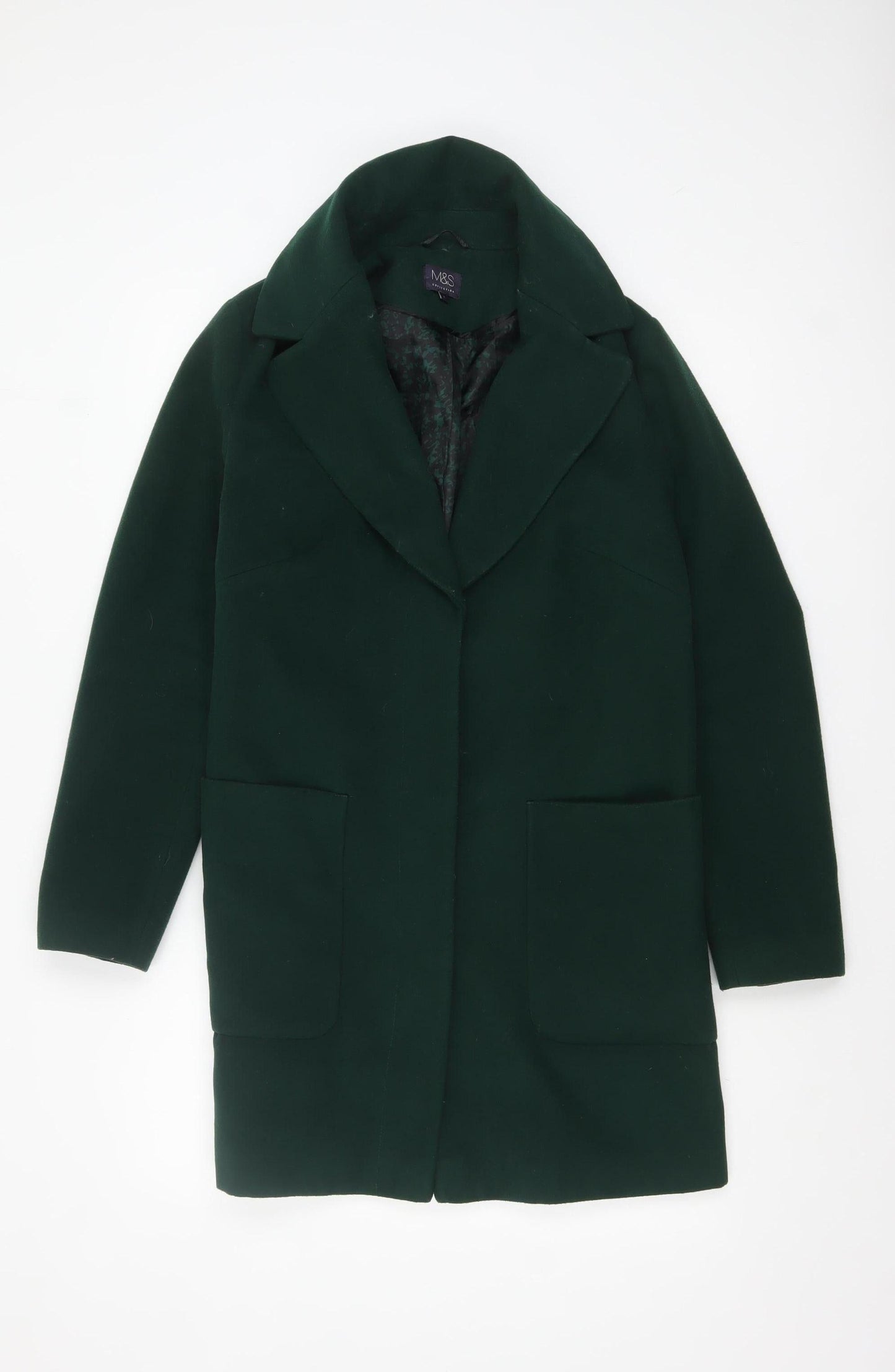 Marks and Spencer Women Green Size 8 Mid-Length Overcoat
