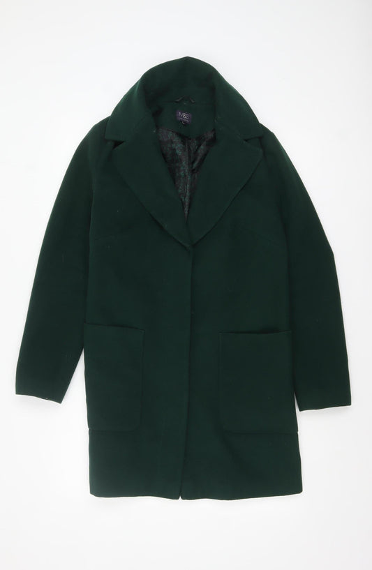 Marks and Spencer Women Green Size 8 Mid-Length Overcoat