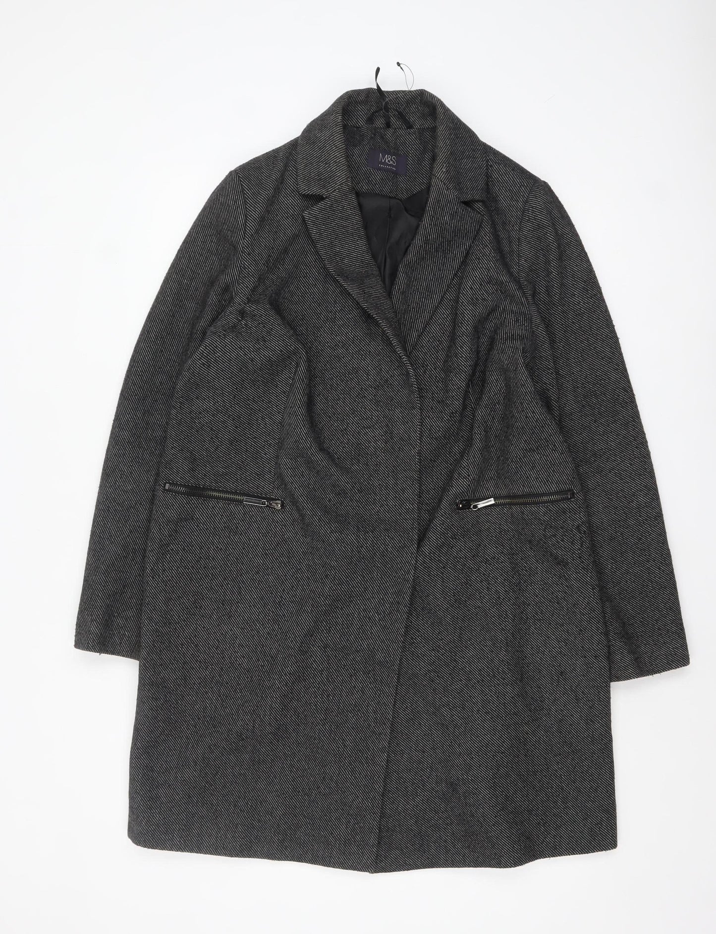 Marks and Spencer Womens Grey Long Herringbone Overcoat Size 14