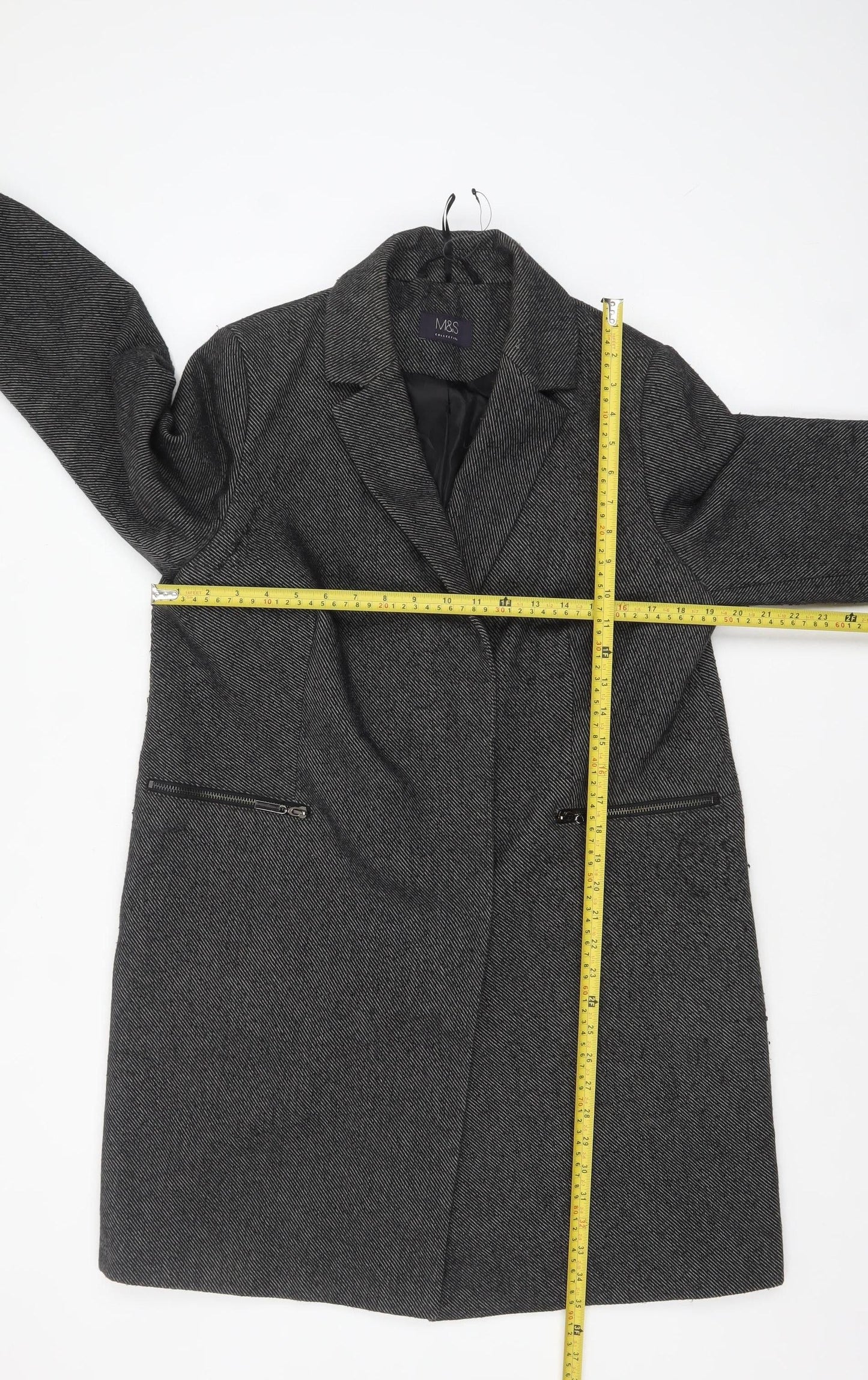 Marks and Spencer Womens Grey Long Herringbone Overcoat Size 14