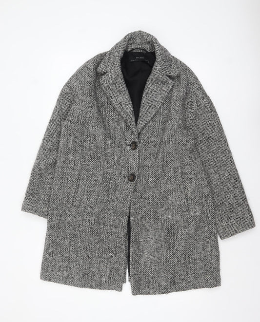 Zara Women Grey Wool Blend Tweed Mid-Length Overcoat Size 8