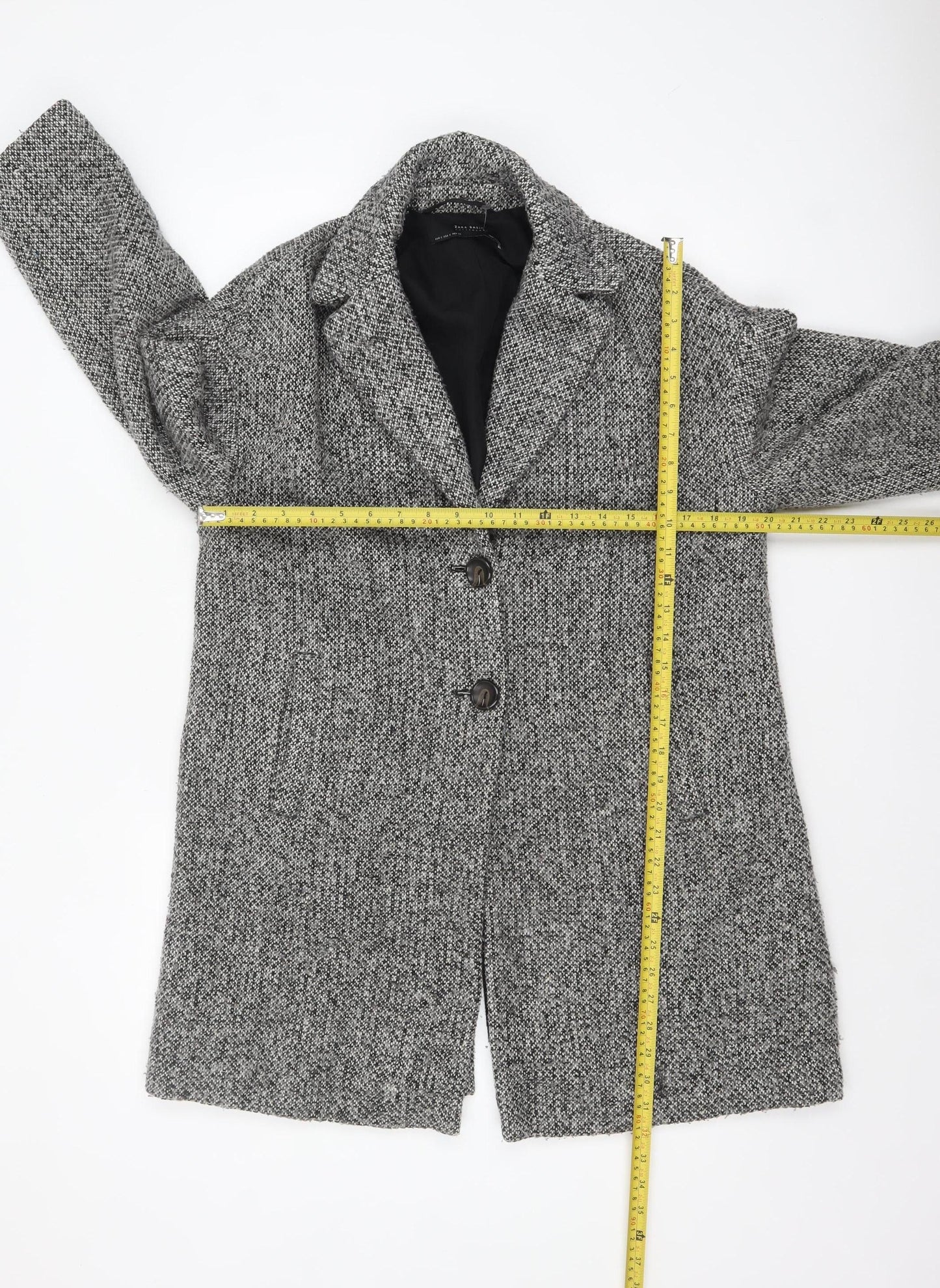 Zara Women Grey Wool Blend Tweed Mid-Length Overcoat Size 8