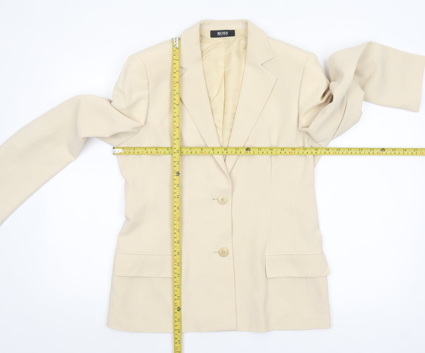 Hugo Boss Womens Beige Wool Blend Single-Breasted Blazer Size 14