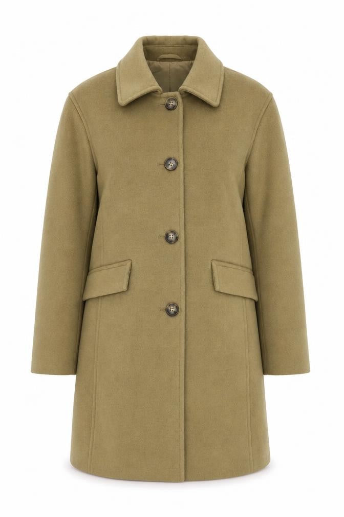 Marks & Spencer Women Beige Wool Look Mid-Length Overcoat Size 8