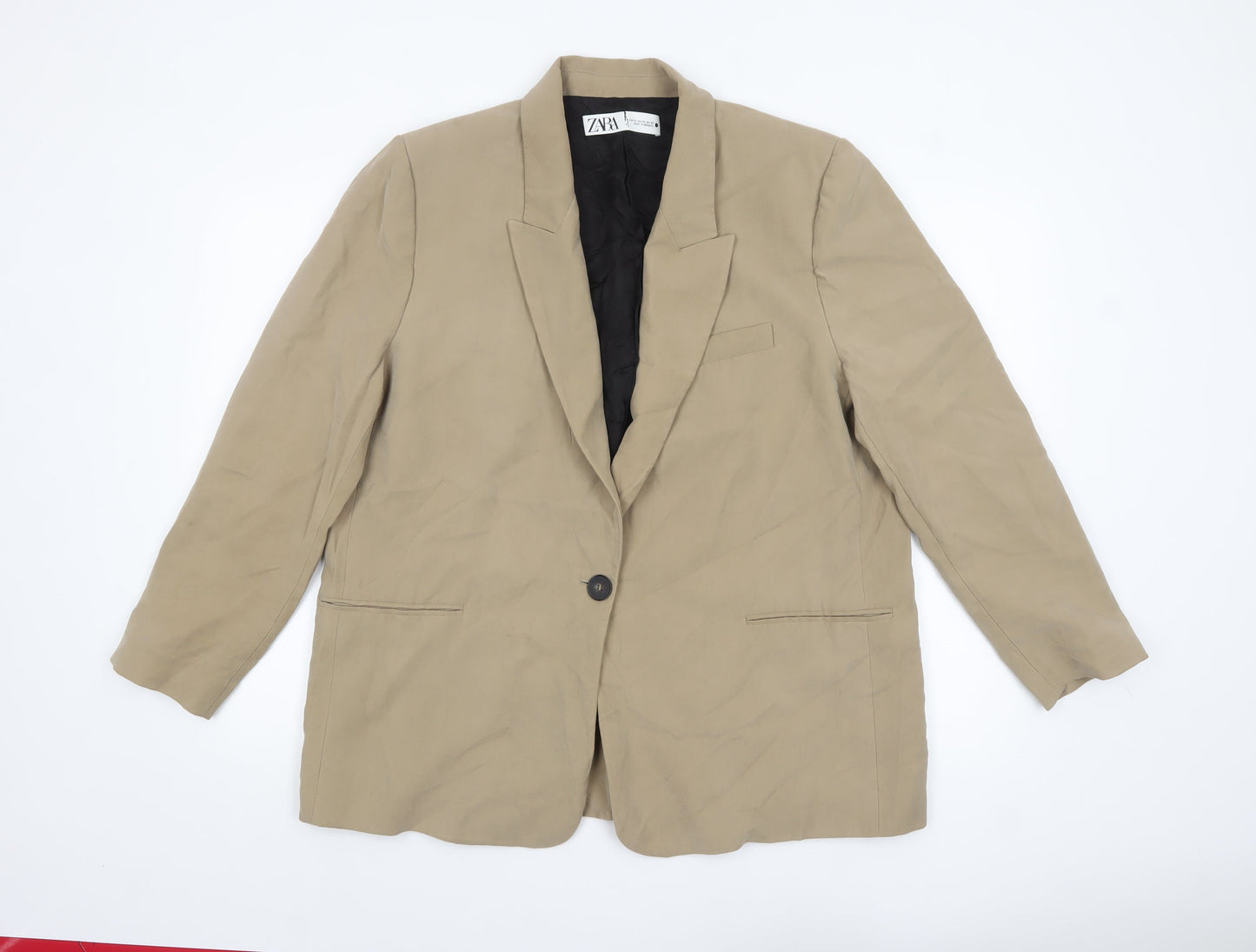 Zara Women Beige Single-Breasted Blazer Jacket XL Viscose Blend