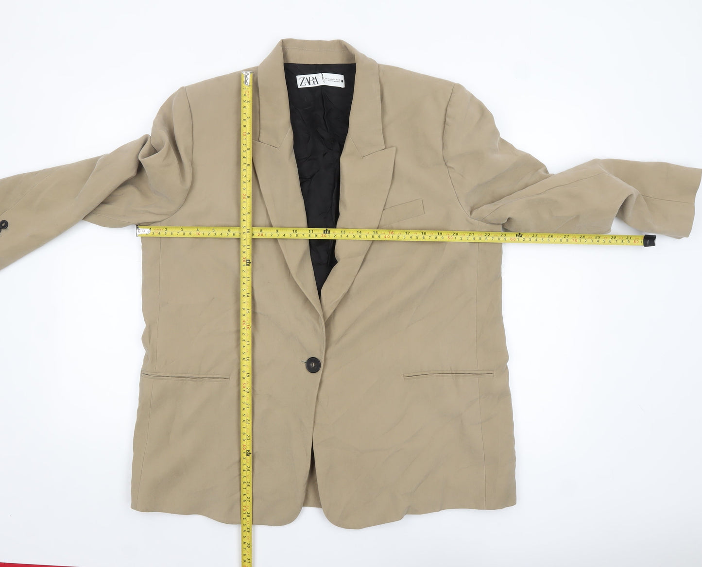 Zara Women Beige Single-Breasted Blazer Jacket XL Viscose Blend