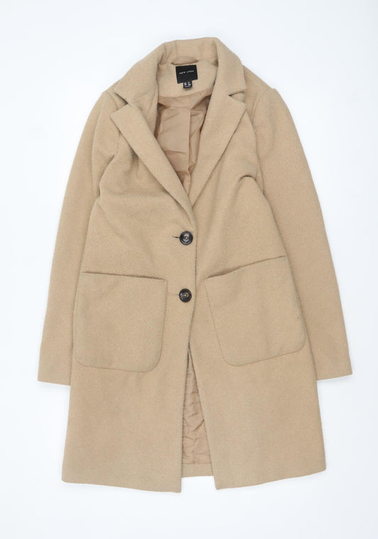 New Look Women's Beige Wool Blend Mid-Length Overcoat UK 6
