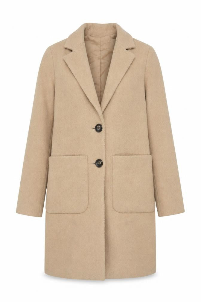 New Look Women's Beige Wool Blend Mid-Length Overcoat UK 6