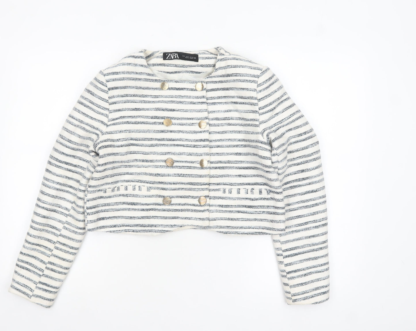 Zara Women's White Striped Cropped Blazer Jacket Size 8