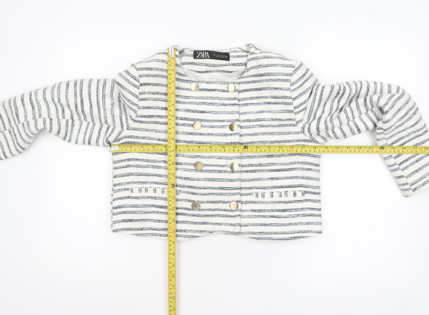 Zara Women's White Striped Cropped Blazer Jacket Size 8