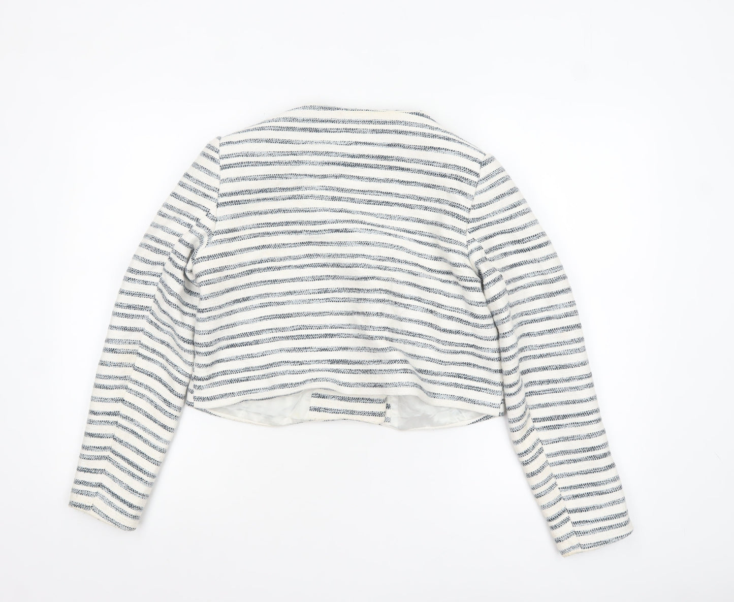 Zara Women's White Striped Cropped Blazer Jacket Size 8