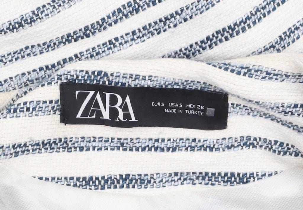 Zara Women's White Striped Cropped Blazer Jacket Size 8