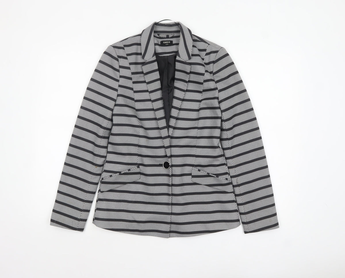 Oasis Women's Black & White Striped Blazer UK 8 Single-Breasted