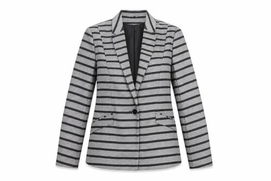 Oasis Women's Black & White Striped Blazer UK 8 Single-Breasted