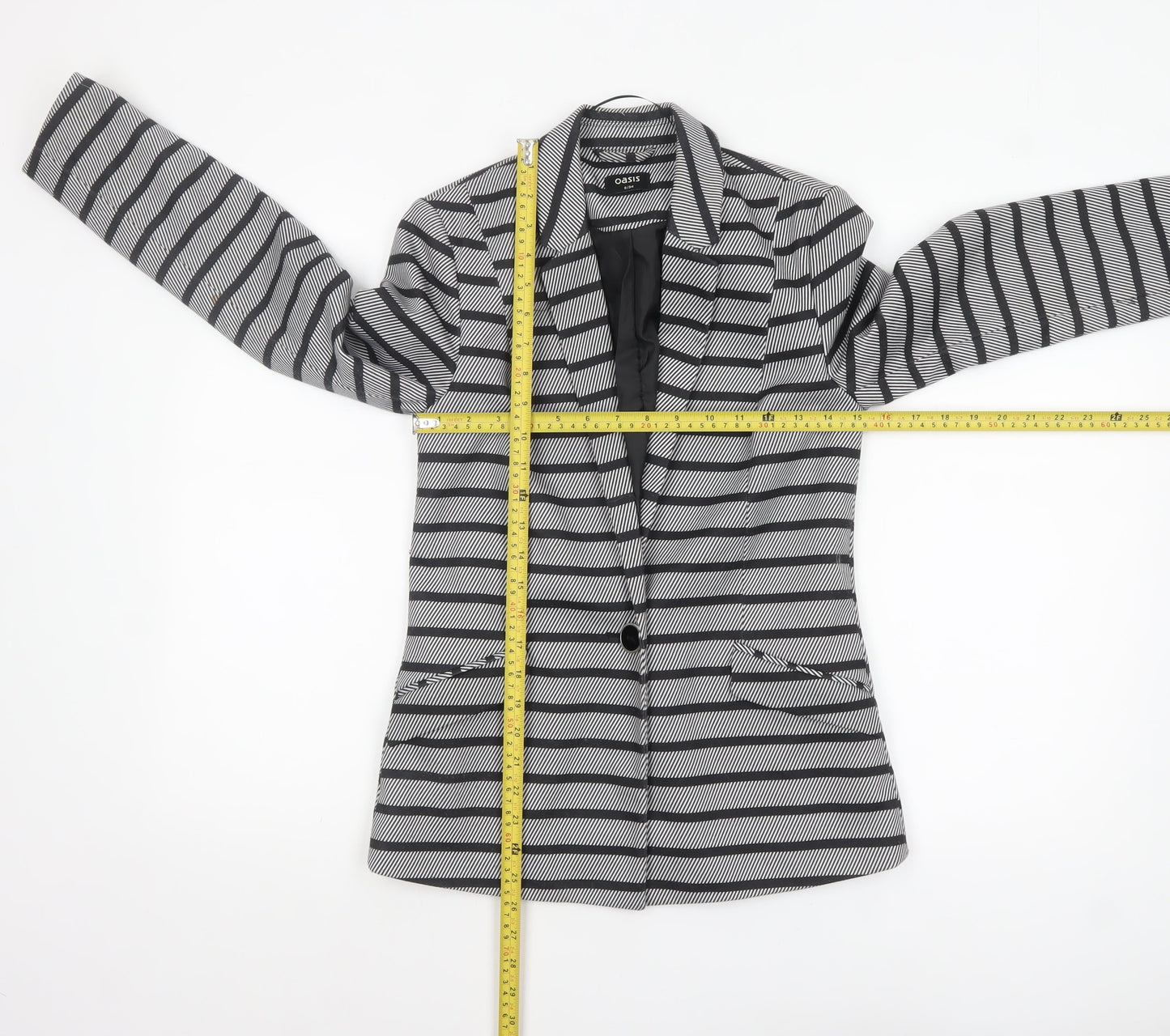 Oasis Women's Black & White Striped Blazer UK 8 Single-Breasted