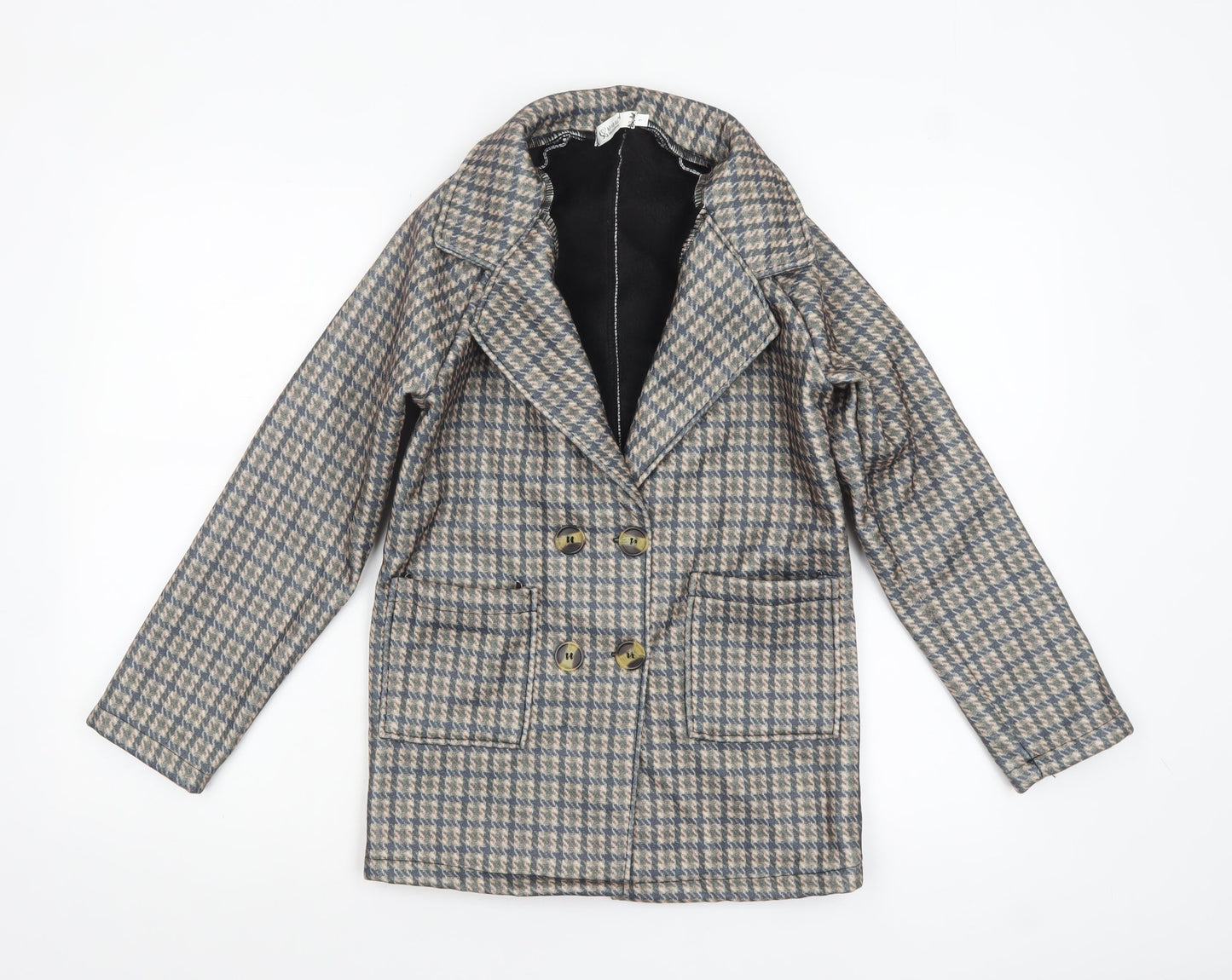 Haoshifen Womens Multicoloured Houndstooth Double-Breasted Pea Coat Size L