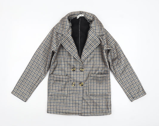 Haoshifen Womens Multicoloured Houndstooth Double-Breasted Pea Coat Size L