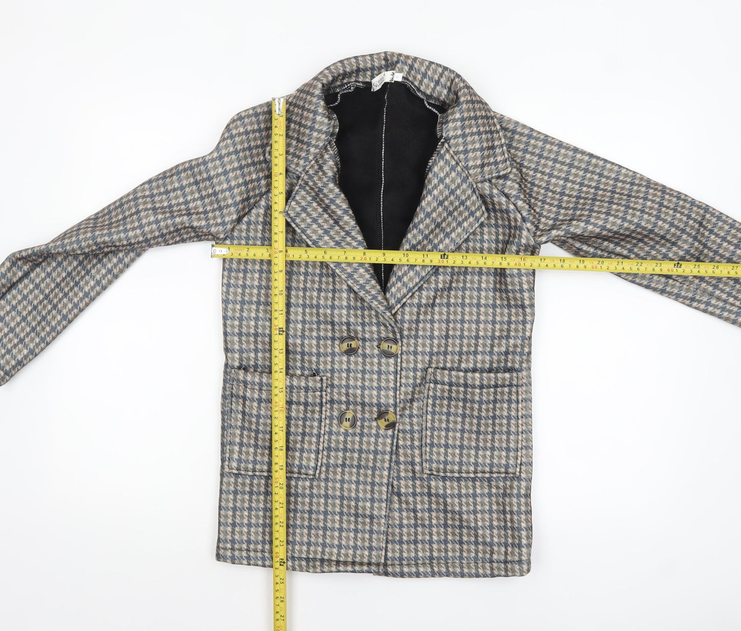 Haoshifen Womens Multicoloured Houndstooth Double-Breasted Pea Coat Size L