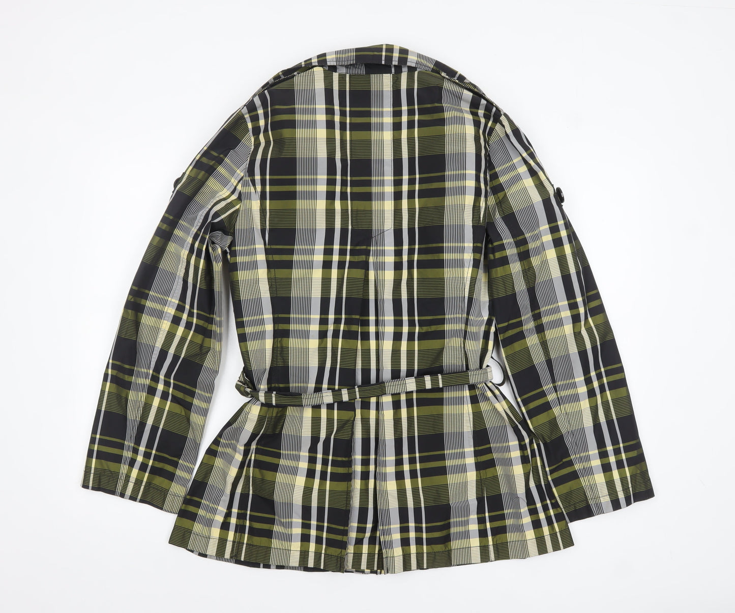 Steilmann Women Green Check Belted Mid-Length Trench Coat Jacket Size 14
