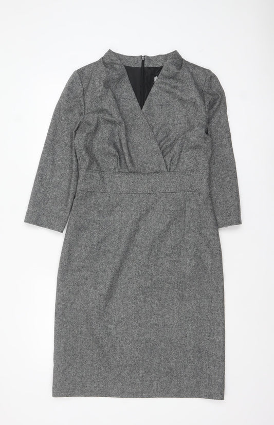 Austin Reed Women Grey Wool Blend Sheath Dress Size 10 Workwear