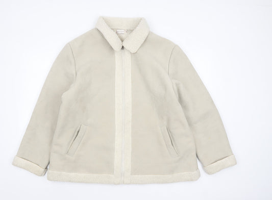 Bonmarché Women Beige Fleece Lined Zip Jacket XL Winter Warm