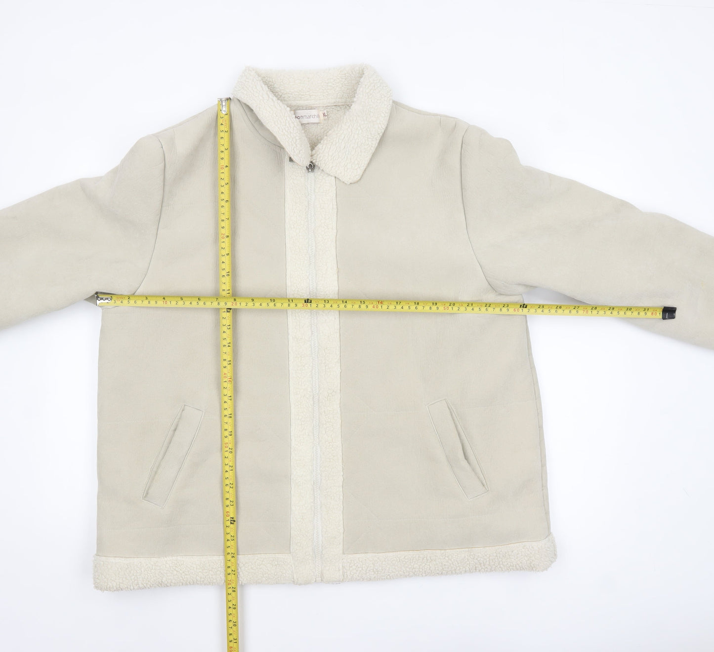 Bonmarché Women Beige Fleece Lined Zip Jacket XL Winter Warm