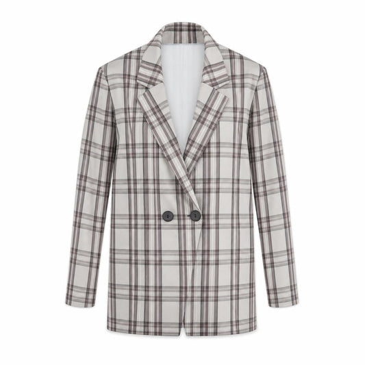 PRETTYLITTLETHING Women Grey Check Double-Breasted Blazer UK 10