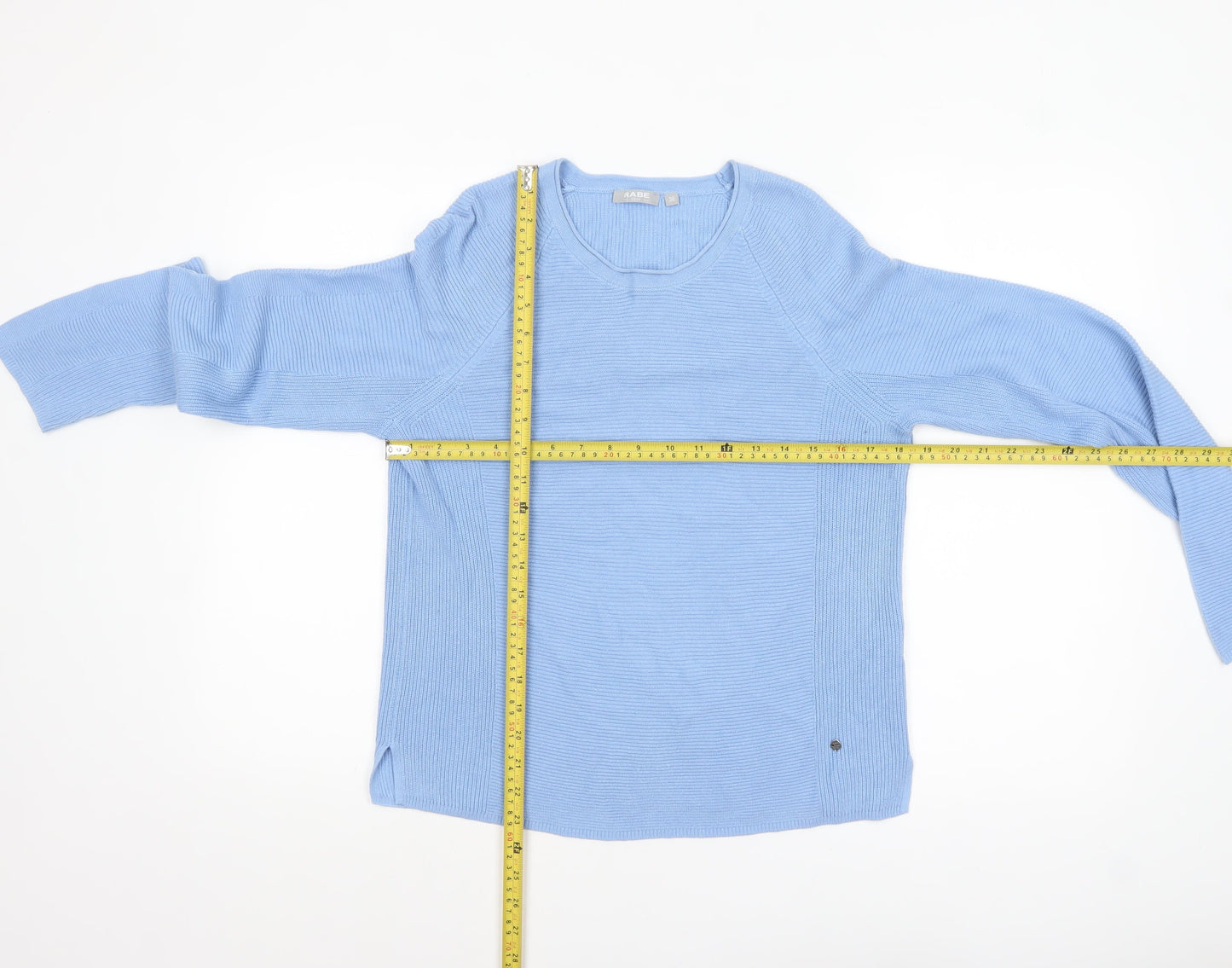 Rabe Women Blue Cotton Acrylic Crew Neck Knit Jumper Size 8